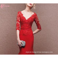 2017 Red Deep V Lace Applique Meerjungfrau Abendkleid Guangzhou